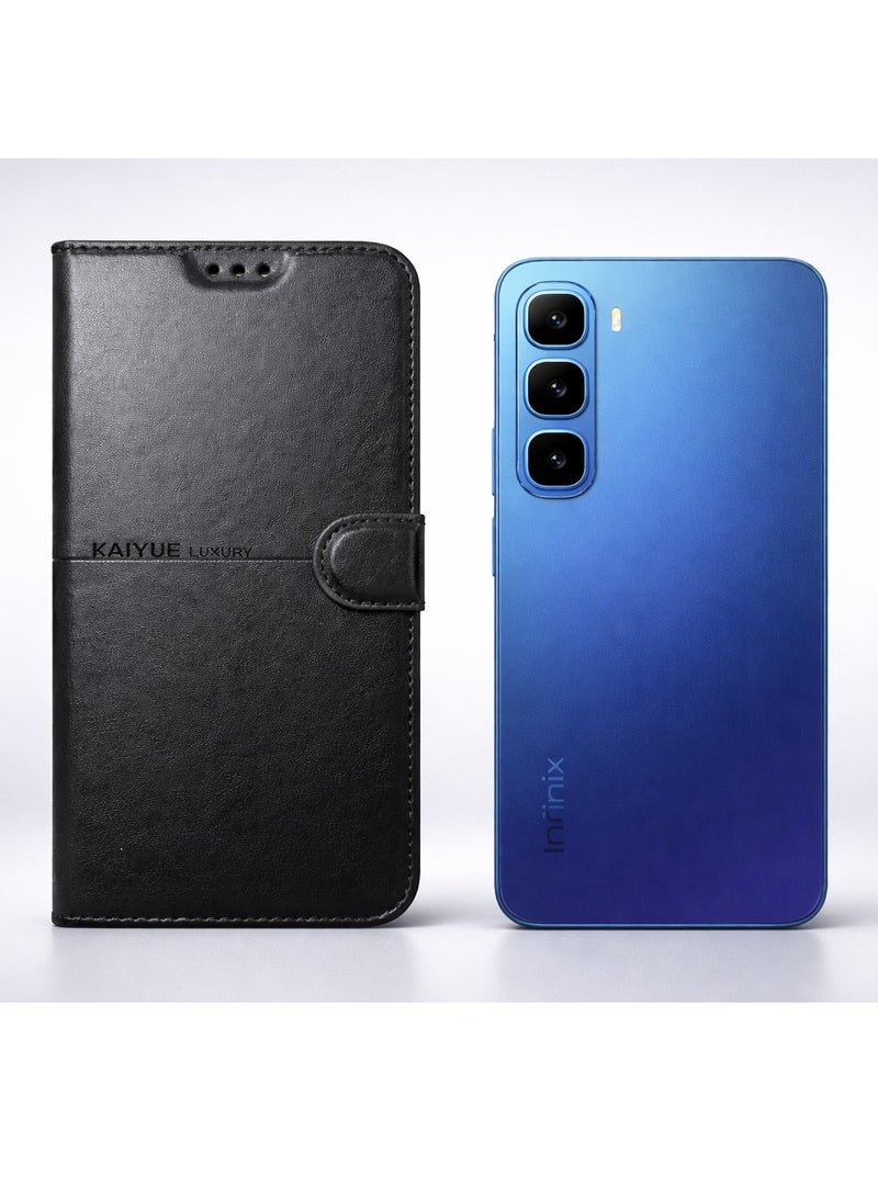 Elegant Leather Front & Back Case for Infinix Hot 60i – Full Protection Against Daily Shocks and Scratches – Luxury Black Color - Image 1